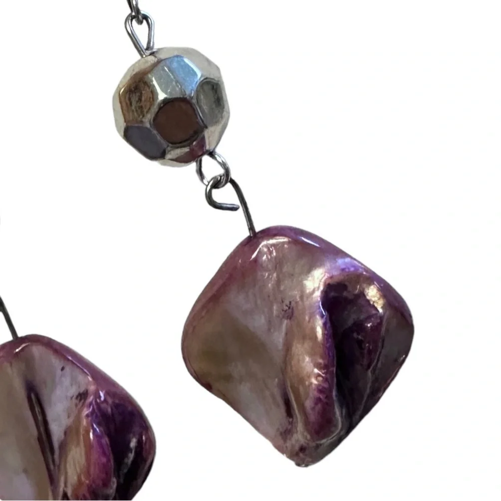 Boutique Purple Mother of Pearl She’ll Dangle Drop Earrings Silver Tone